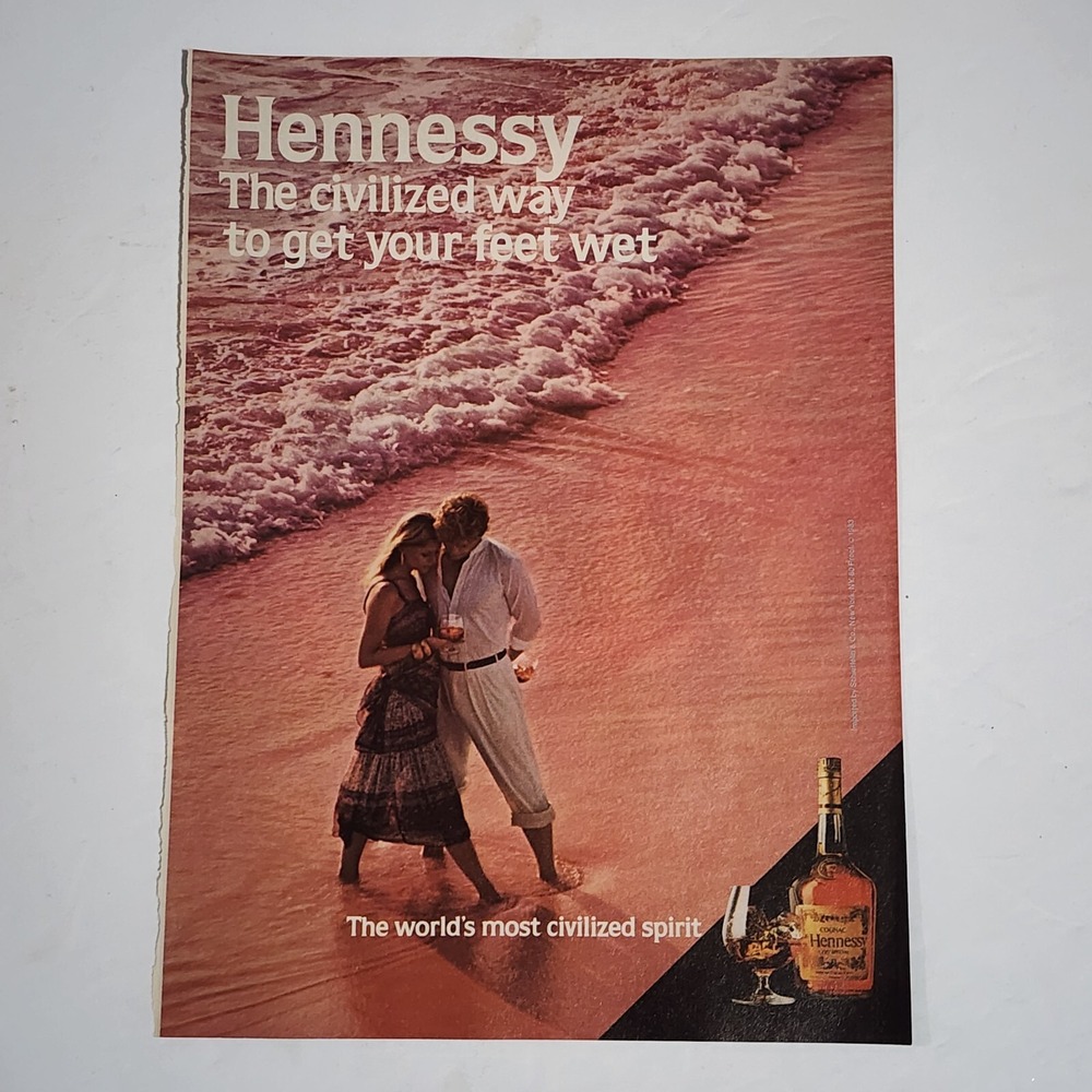 Vintage 1983 Hennessy Cognac Print Ad Civilized Spirit Beach Couple 8x10.5